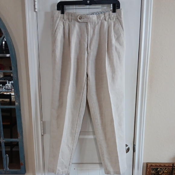 E. B. COMPANY Dbl Pleated Linen Blend Dress Pants